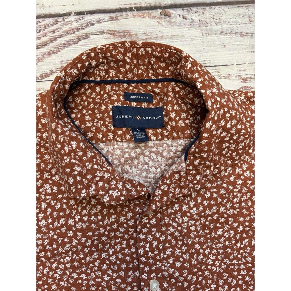 Joseph Abboud Mens Large Rust Floral Print Modern Fit Short Sleeve Button Up - Picture 3 of 6